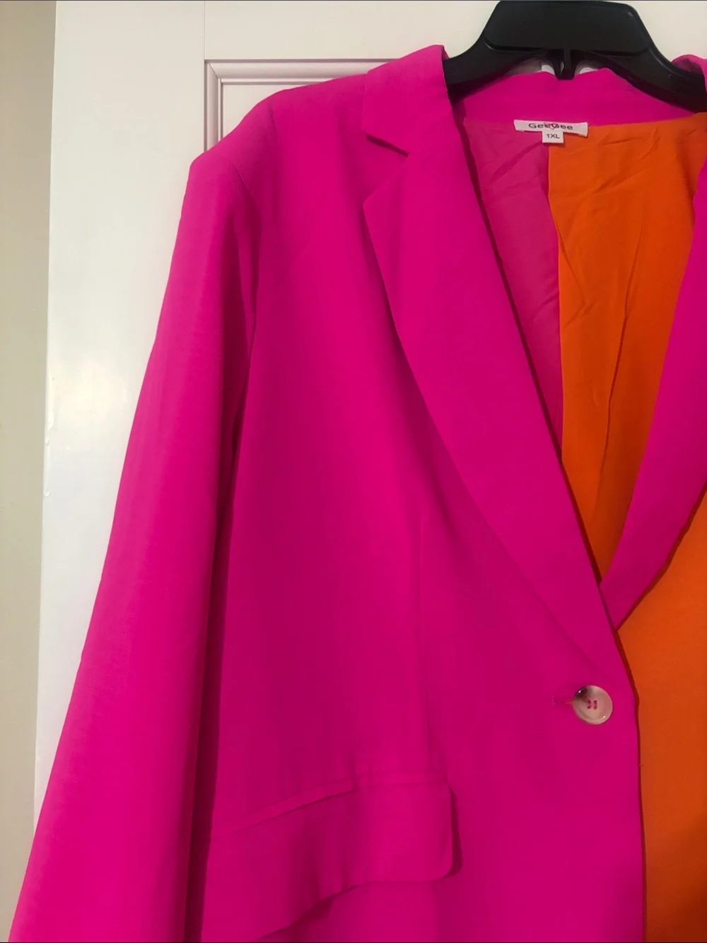 GeeGee Colorblock Pink and Orange Two-Piece Blazer & Pants Set